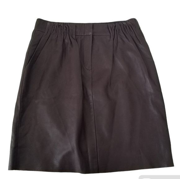Halston Heritage 100% Lamb Leather Brown Gathered Front Skirt w/ Pockets Size 2 - Picture 2 of 16
